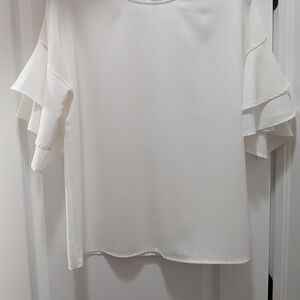 SHEIN White Layered Ruffle Sleeve Blouse